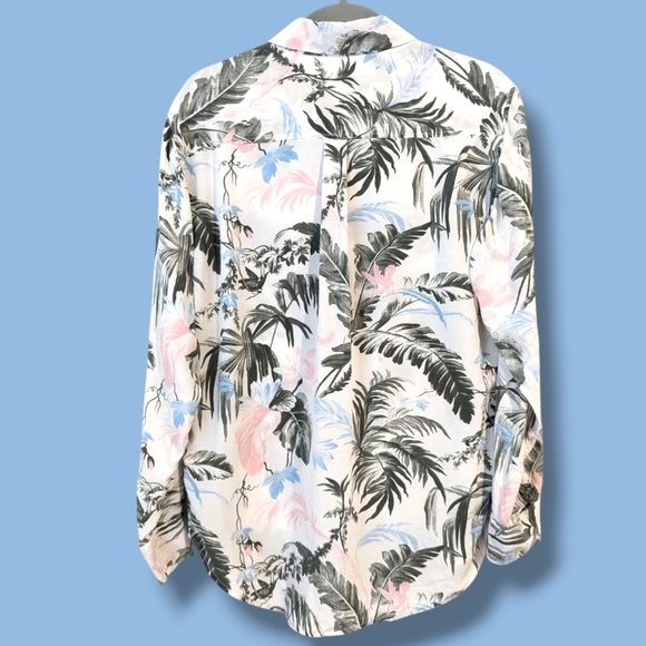 Equipment Femme White 100% Silk Button-Up Signature Silk Shirt Tropical Hawaiian - Picture 3 of 10